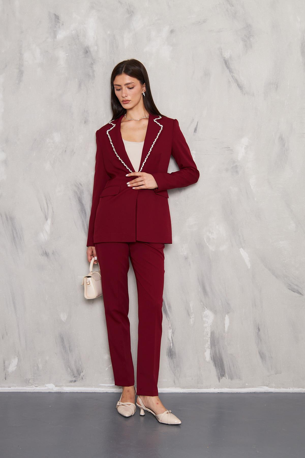 Stone Embroidered Collar Set Brown