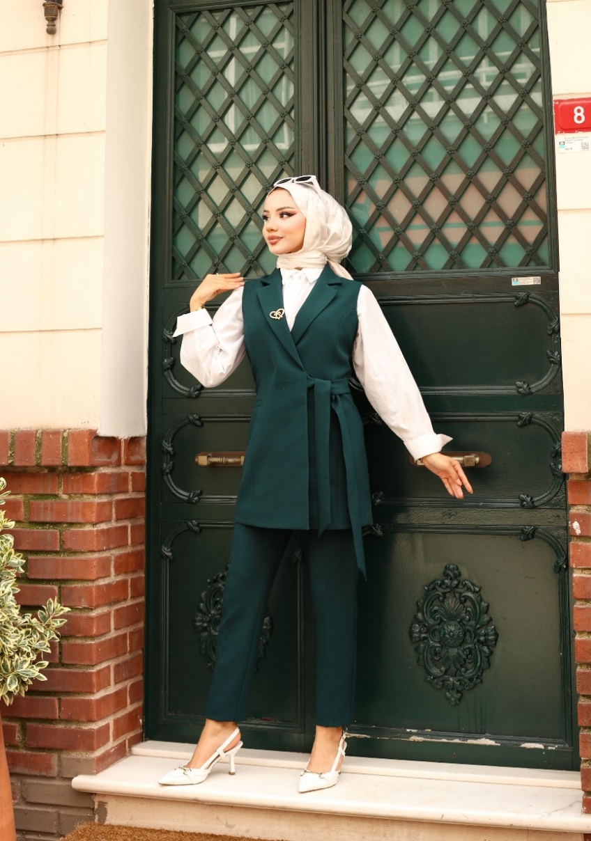 Gold Button Belted Vest Set